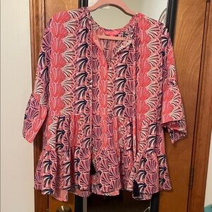 Pink and Navy Patterned Women's Top